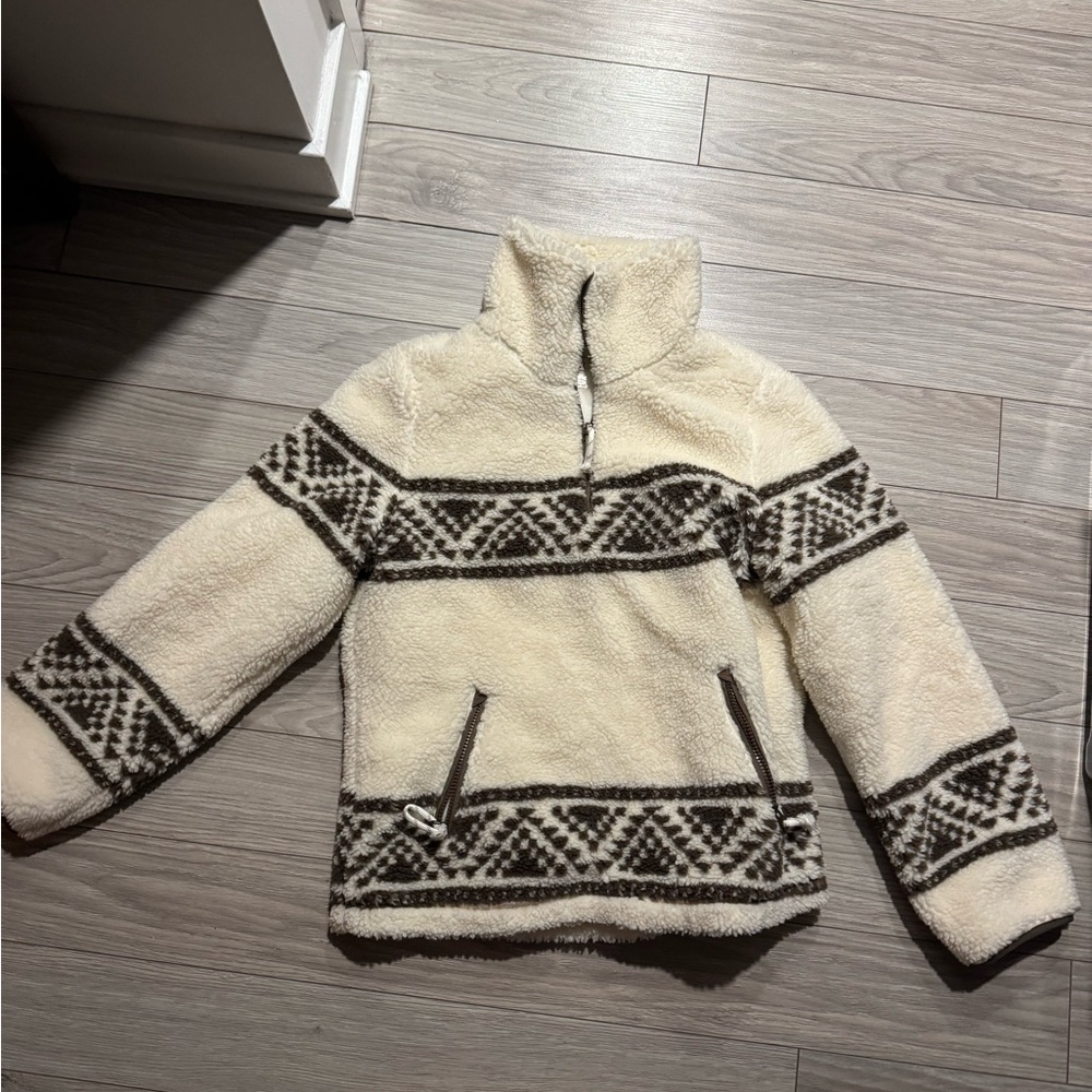 Faherty Cream and Tan Fleece Pullover